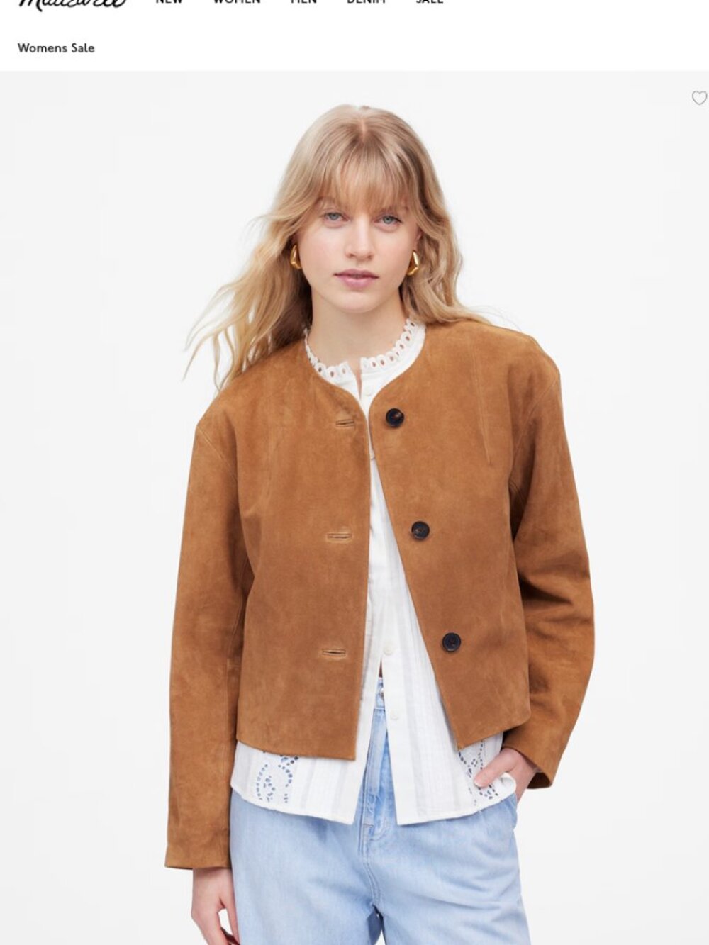 Madewell Crop Cardigan Jacket in Suede in Aged Cognac / Caramel in XXS
